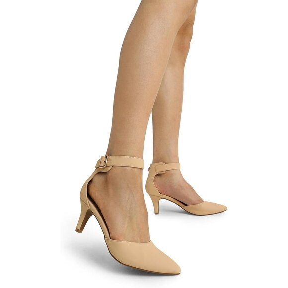 Dream Pairs Women's Nude Nubuck Faux Suede pointed Toe Kitten Heels Pumps Shoes - Picture 5 of 7